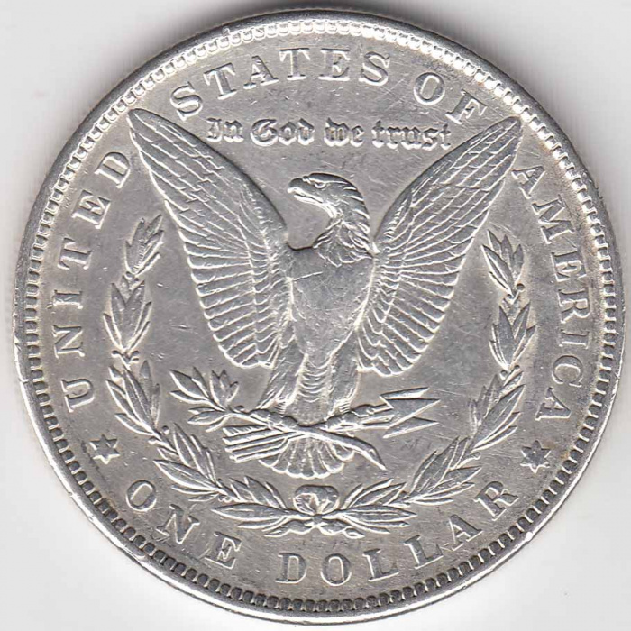 (1890) Монета США 1890 год 1 доллар   Голова Свободы, Морган, Белоговый Орлан Серебро Ag 900  XF
